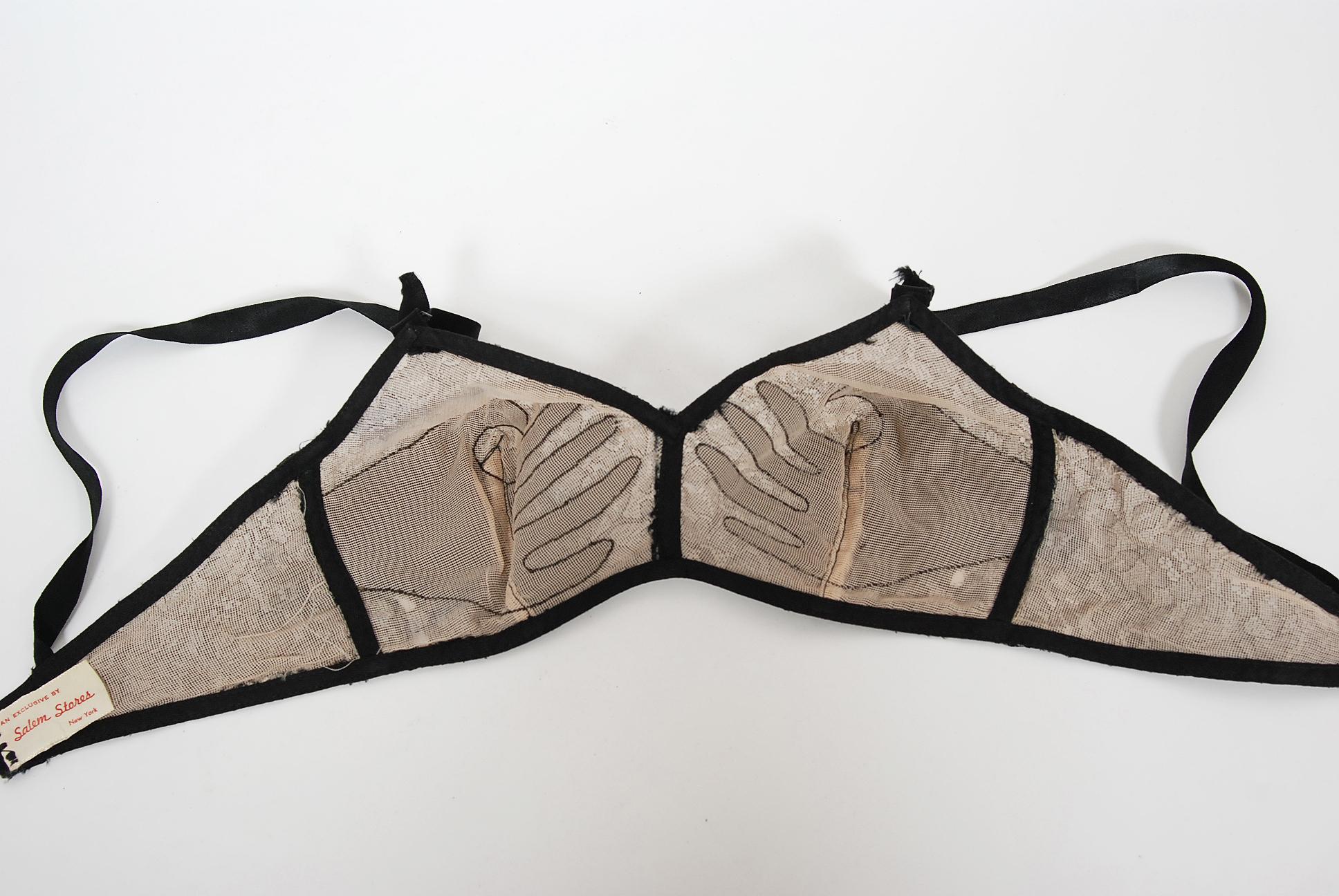 Vintage 1940's Schiaparelli Inspired 'Hands On' Silk Appliqué Lace Bra & Panties 7