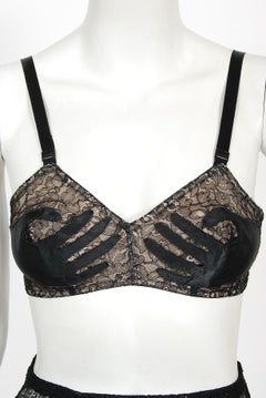 Vintage 1940's Schiaparelli Inspired 'Hands On' Silk Appliqué Lace Bra & Panties