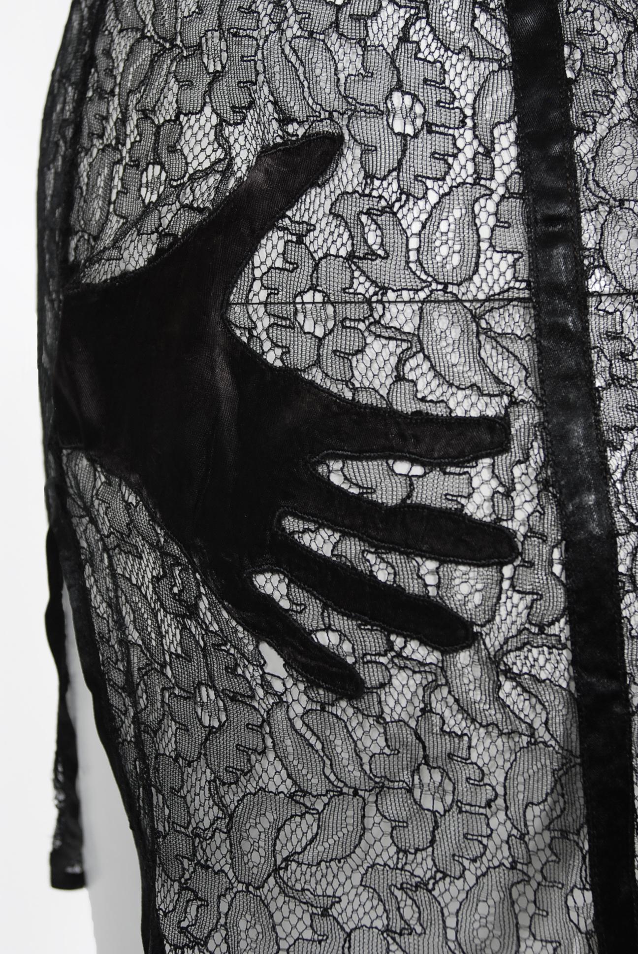 Women's Vintage 1940's Schiaparelli Inspired 'Hands On' Silk Appliqué Lace Bra & Panties