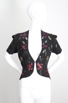 Vintage 1940's sequin jacket 1940s floral sequin black blazer UK 8-10 US 4-6