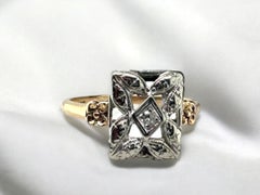 Anello in filigrana con diamante First Lady firmato negli anni '40 in oro giallo 14 carati