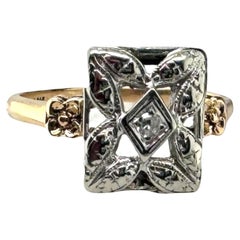 Vintage 1940
s Signed First Lady Diamond Filigree Ring 14K Yellow Gold