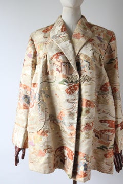 Vintage 1940's Silk Brocade Jacket Original 1940's Chinoiserie Jacket UK 14-16