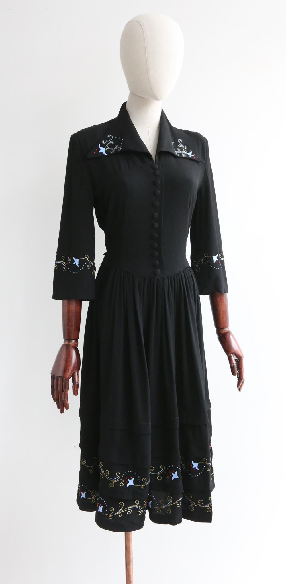 Women's or Men's Vintage 1940's Silk CC41 Hand-Painted Dress UK 8 US 4