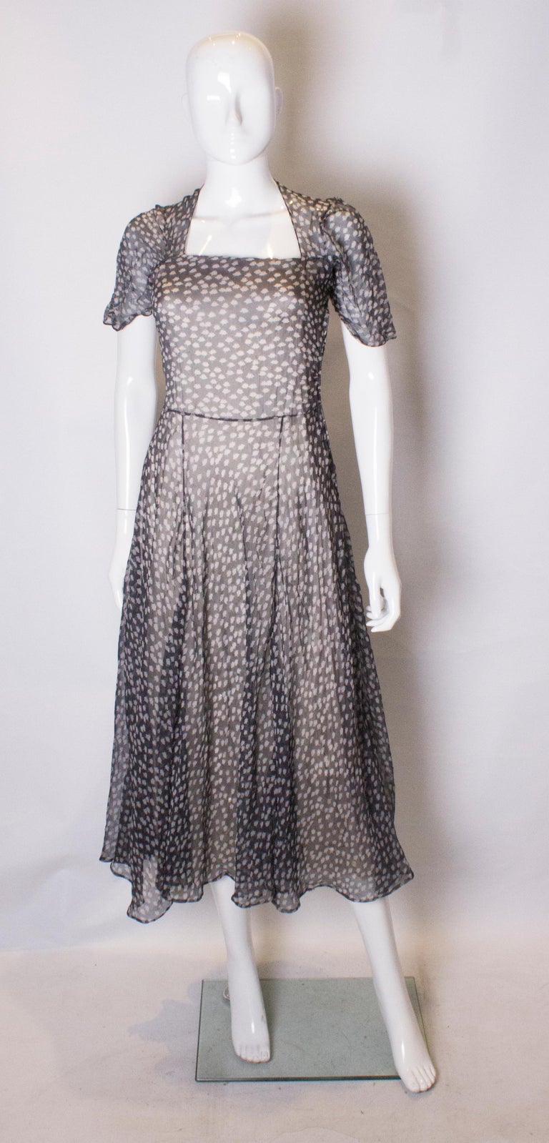 1940s Silk Chiffon Black and Gold Dress