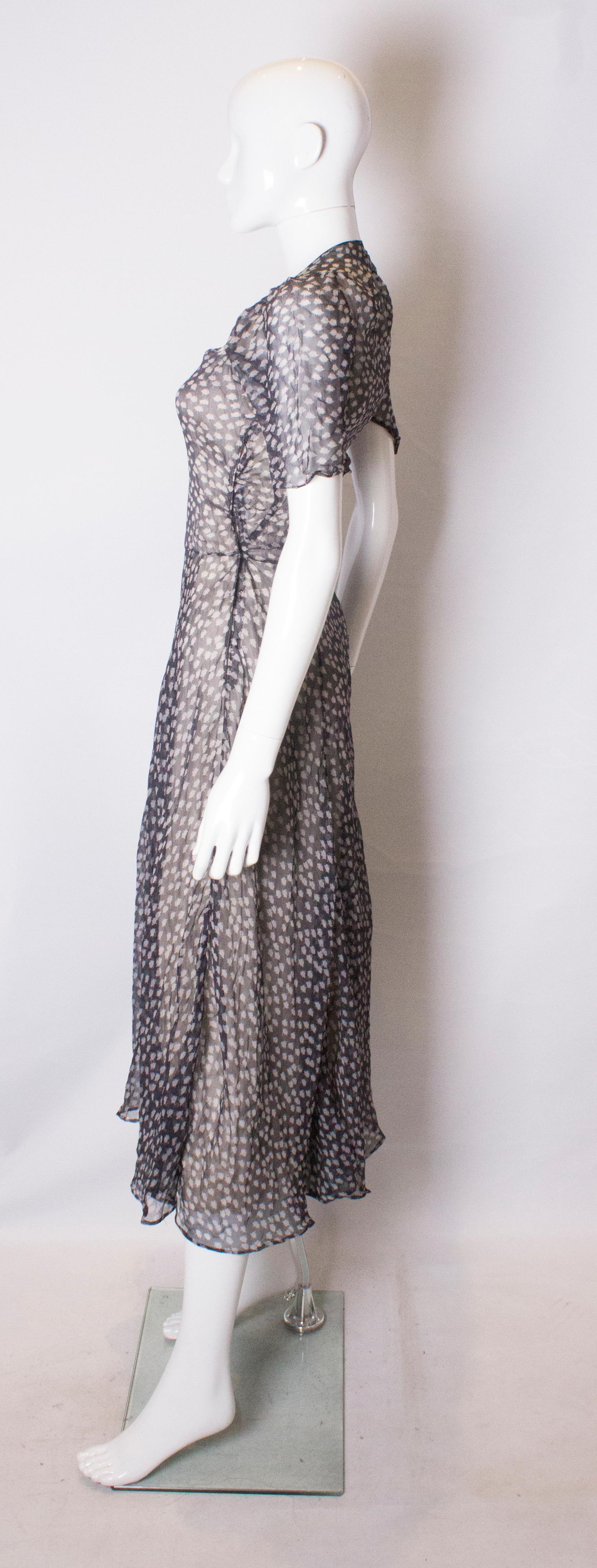 Gray Vintage 1940s Silk Chiffon Dress