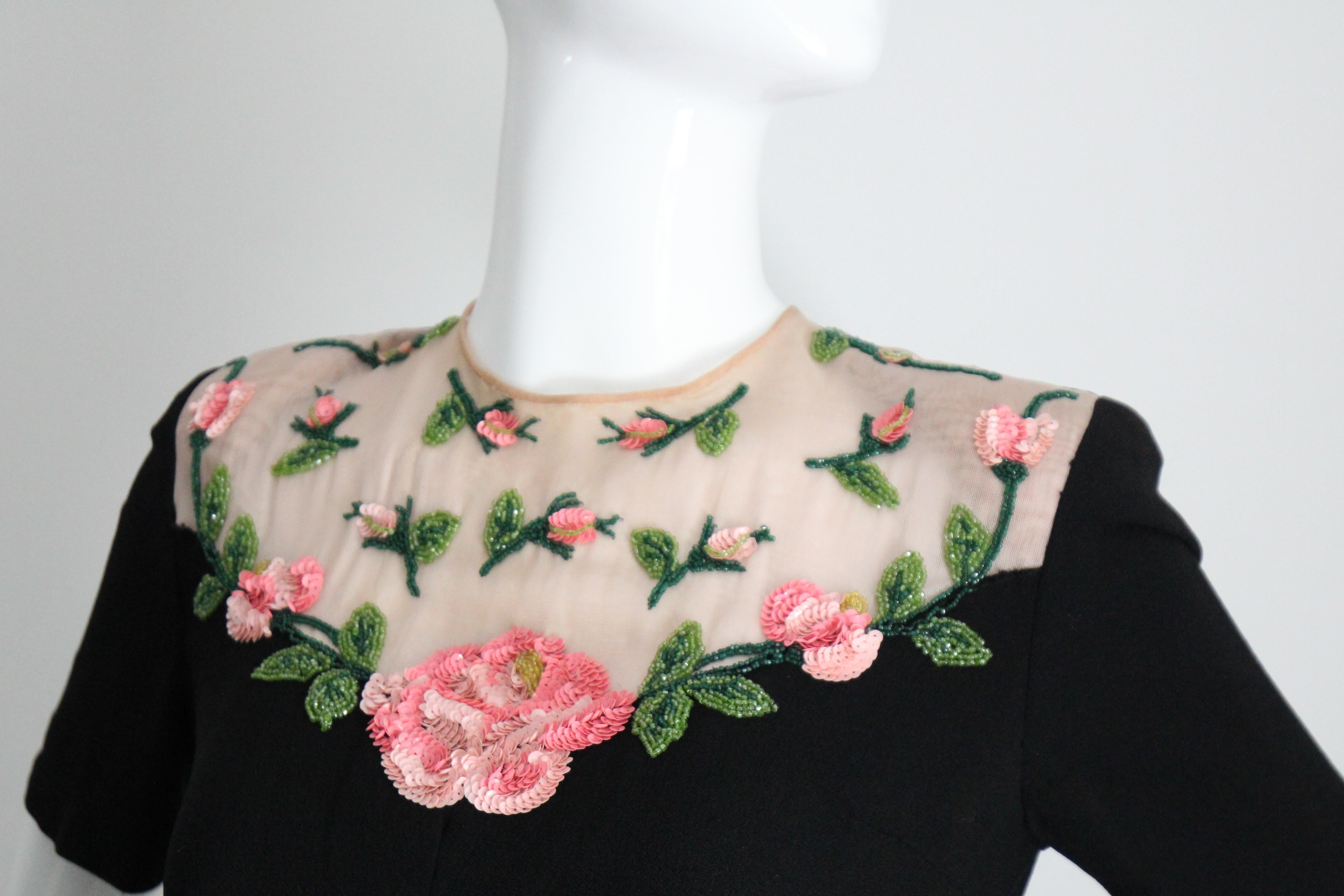 Vintage 1940's Seidenkleid Illusionsausschnitt Rose Paillettenkleid UK 8-10 US 4-6 im Angebot 7