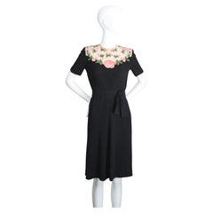 Vintage 1940's Seidenkleid Illusionsausschnitt Rose Paillettenkleid UK 8-10 US 4-6