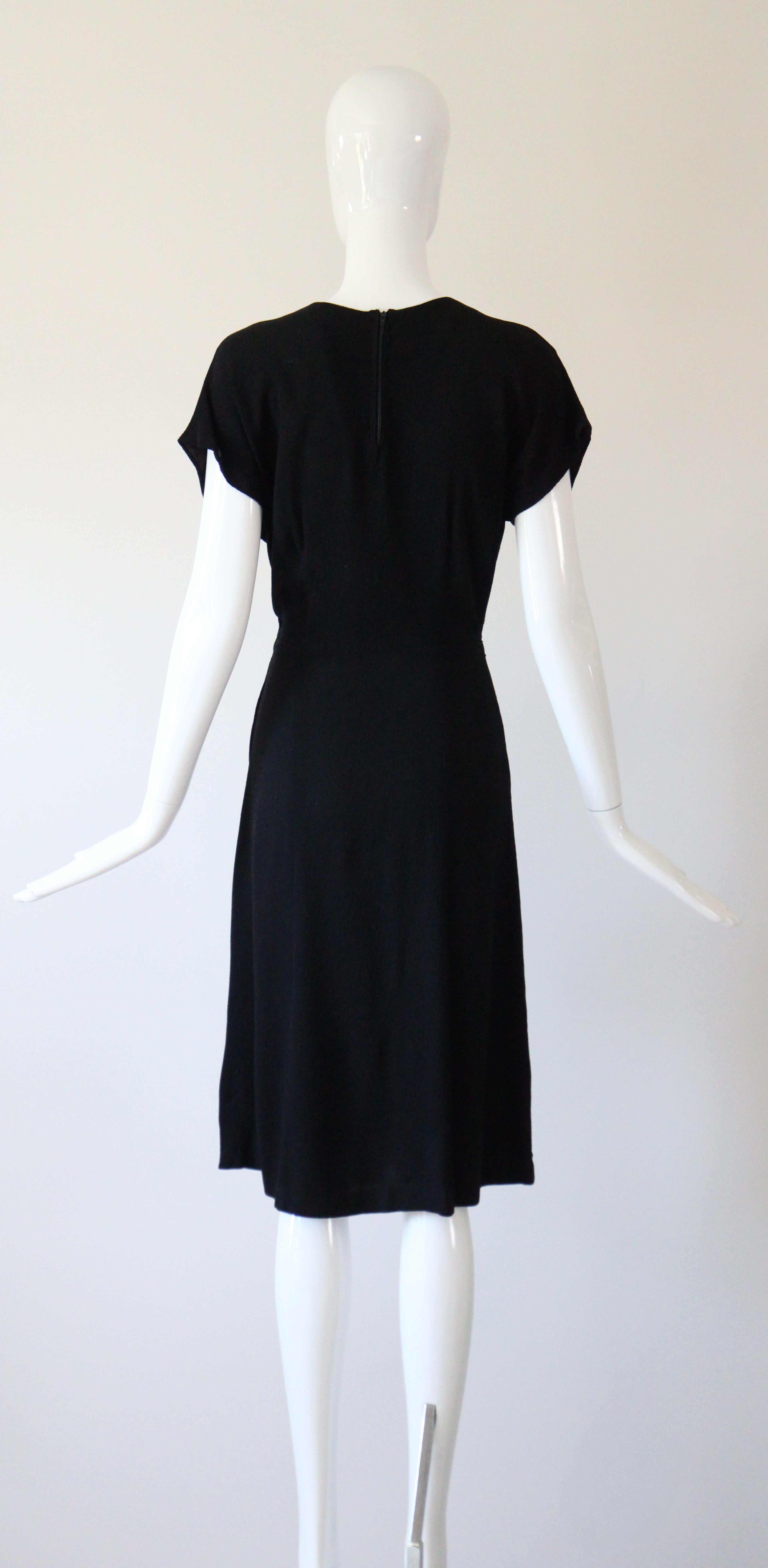 Vintage 1940's Seidenkleid Rose Gold Nieten Crepe Seidenkleid Schwarz UK 12 US 8 im Angebot 4