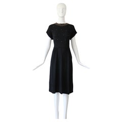 Vintage 1940's Silk Dress Rose Gold Studded Crepe Silk Dress Black UK 12 US 8