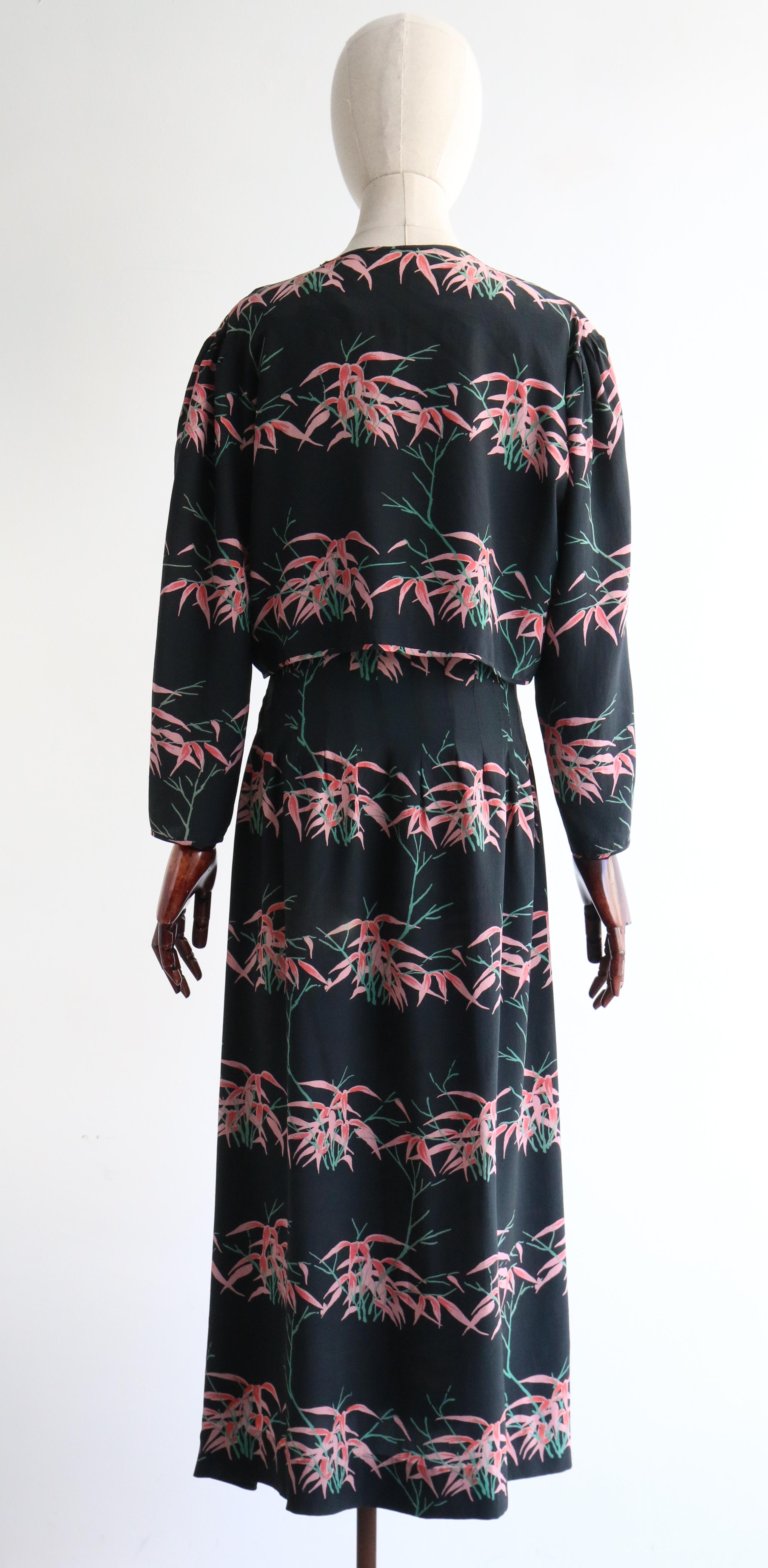 Vintage 1940's Silk Pink Floral Dress & Jacket UK 14 US 10 8