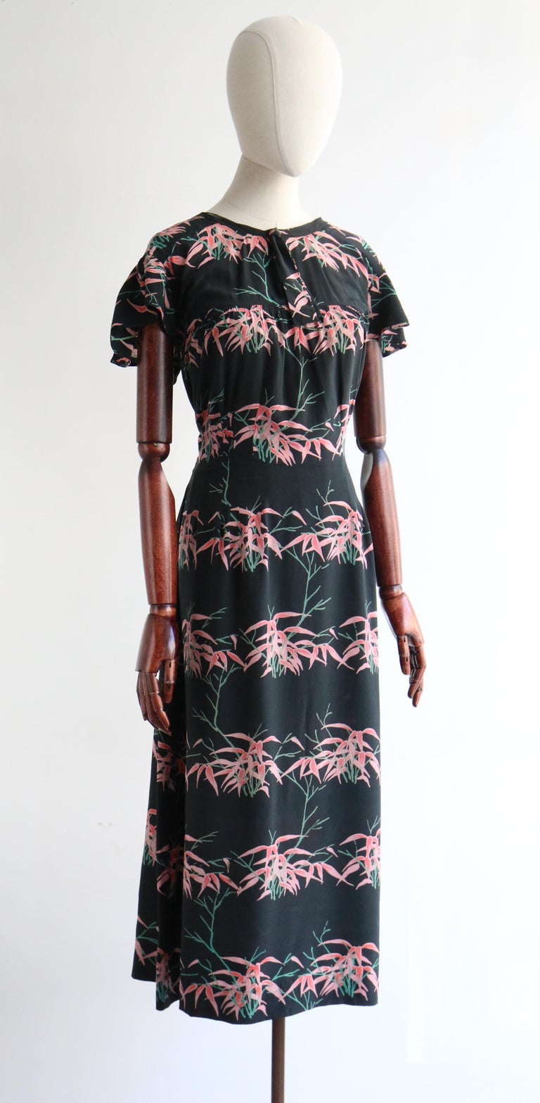 Vintage 1940's Silk Pink Floral Dress and Jacket UK 14 US 10 For Sale