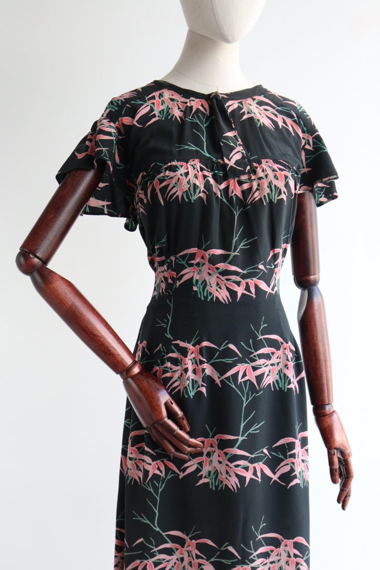 Vintage 1940's Silk Pink Floral Dress and Jacket UK 14 US 10 For Sale