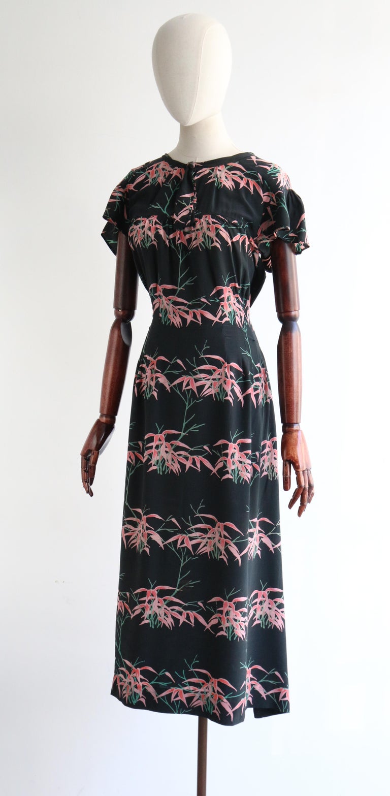 Vintage 1940's Silk Pink Floral Dress and Jacket UK 14 US 10 For Sale