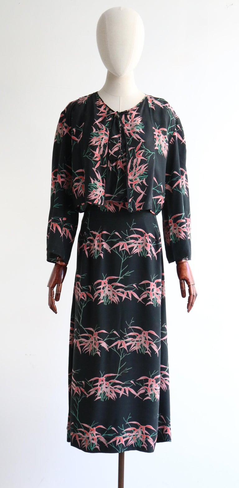 Vintage 1940's Silk Pink Floral Dress and Jacket UK 14 US 10 For Sale