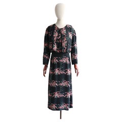Vintage 1940's Silk Pink Floral Dress & Jacket UK 14 US 10