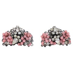 Orecchini a clip con strass floreali in argento e rosa, filigrana, vintage, anni '40