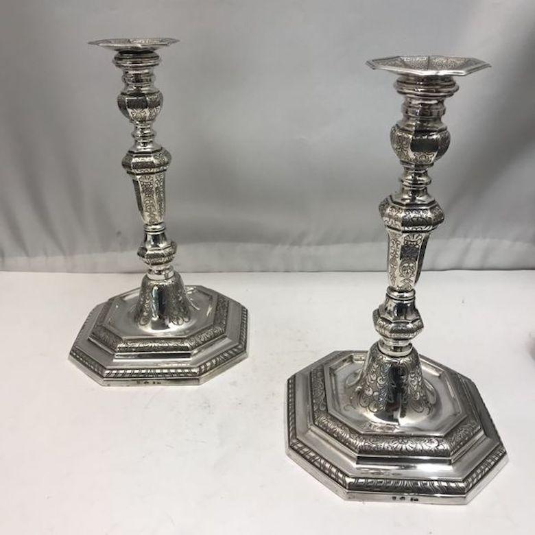 English Vintage 1940s Silver Candlesticks For Sale