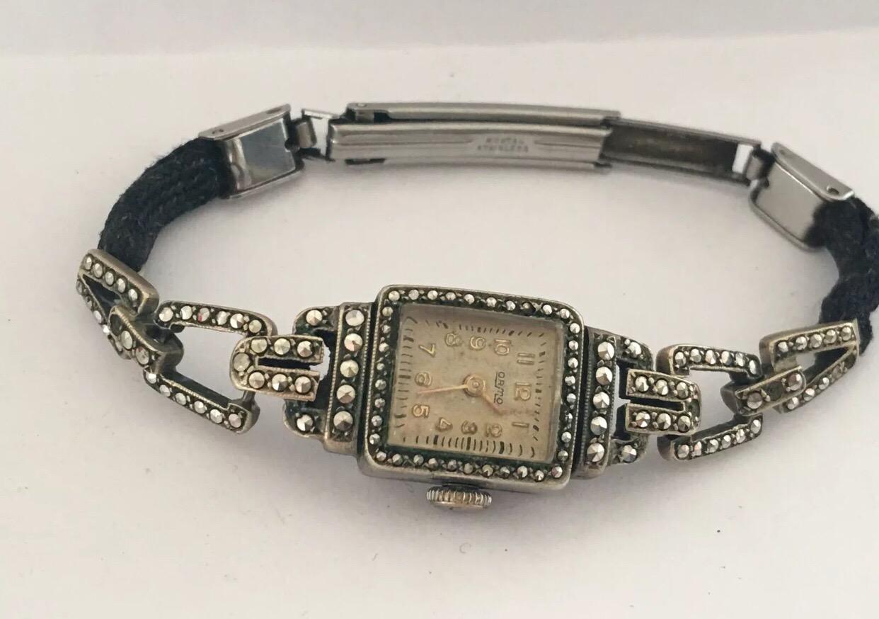 Vintage 1940s Silver Plated and Stainless Steel Marcaseed Ladies Cocktail Watch 6