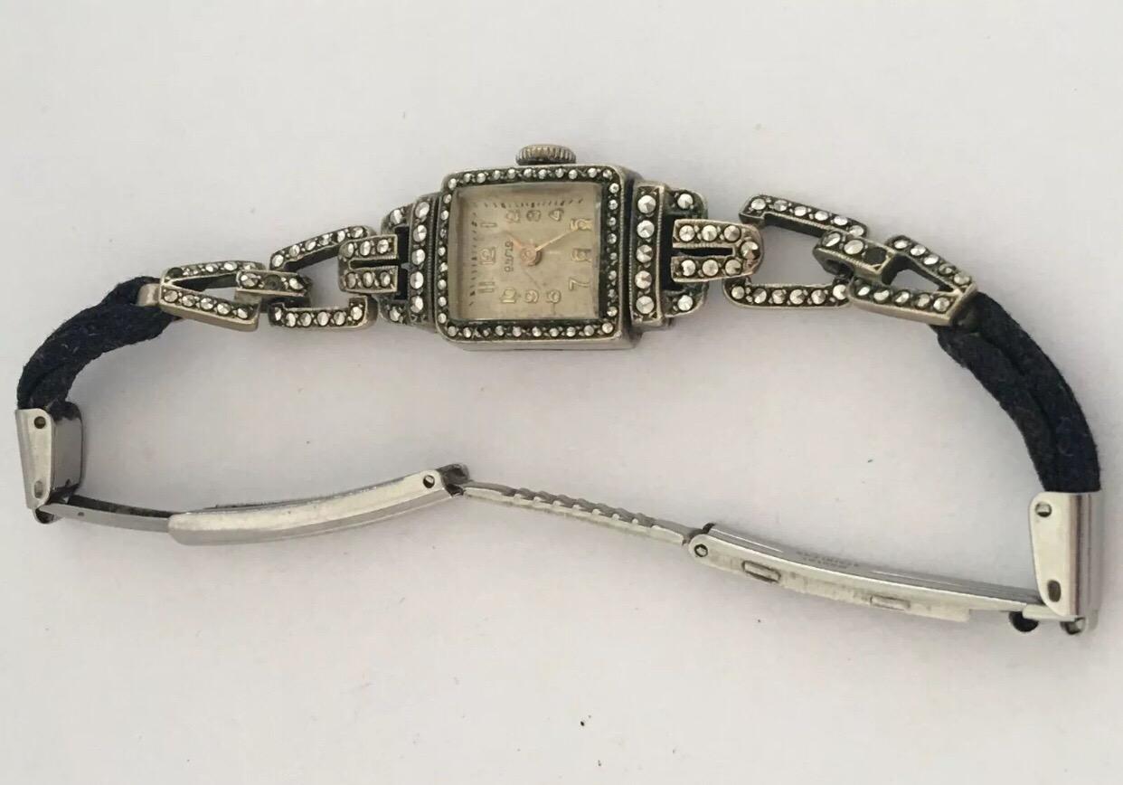 Vintage 1940s Silver Plated and Stainless Steel Marcaseed Ladies Cocktail Watch 2