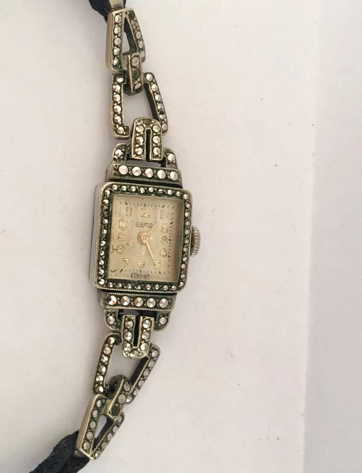 Vintage 1940s Silver Plated and Stainless Steel Marcaseed Ladies Cocktail Watch 3