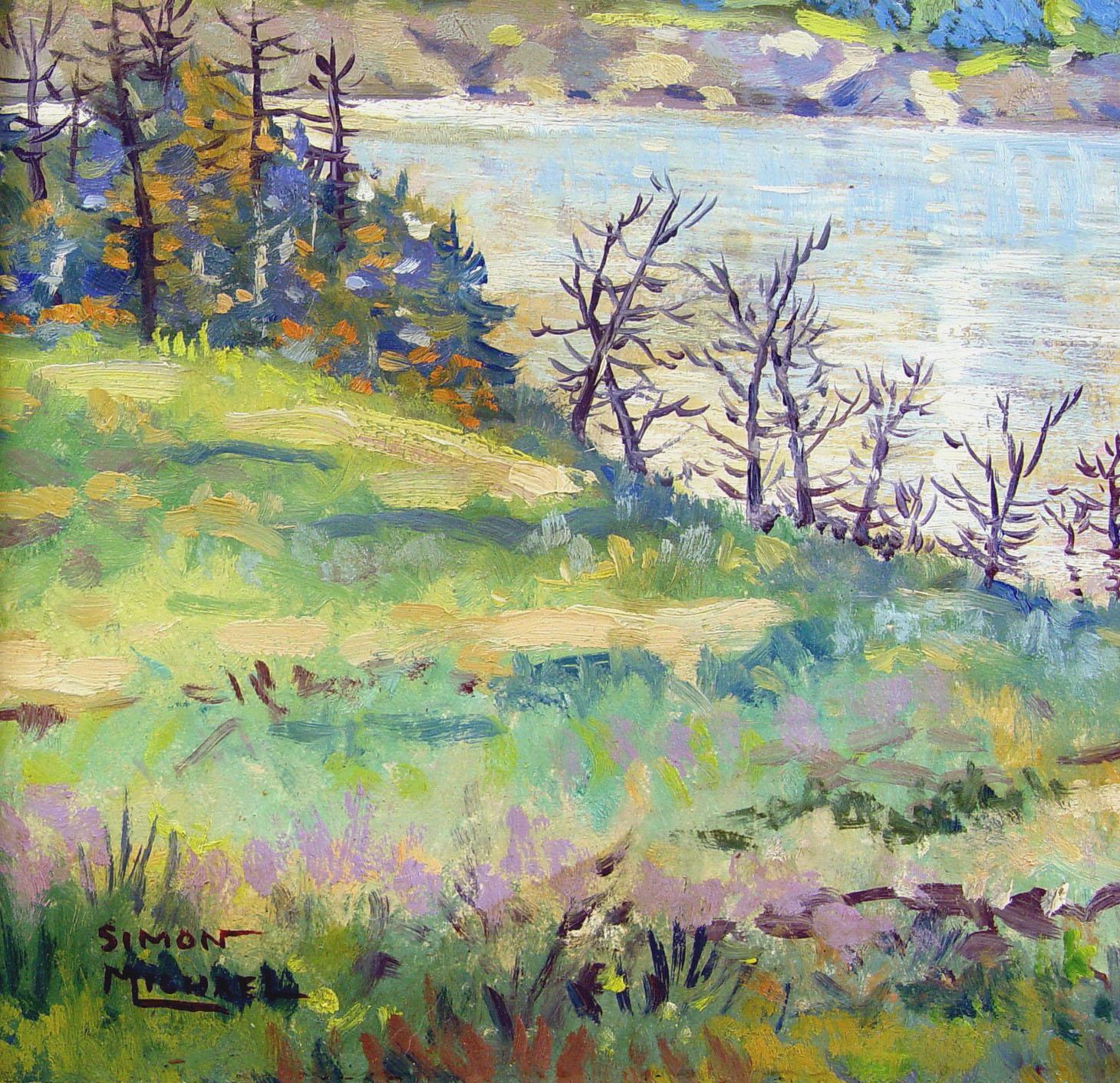 Vintage circa 1940's impressionistische Landschaft Öl auf Masonit von Simon Michael (1905-2002) Texas, ein bekannter Rockport, Texas Künstler, Lehrer und Philosoph. Signiert in der linken unteren Ecke. Ungerahmt. Wurde professionell gereinigt,