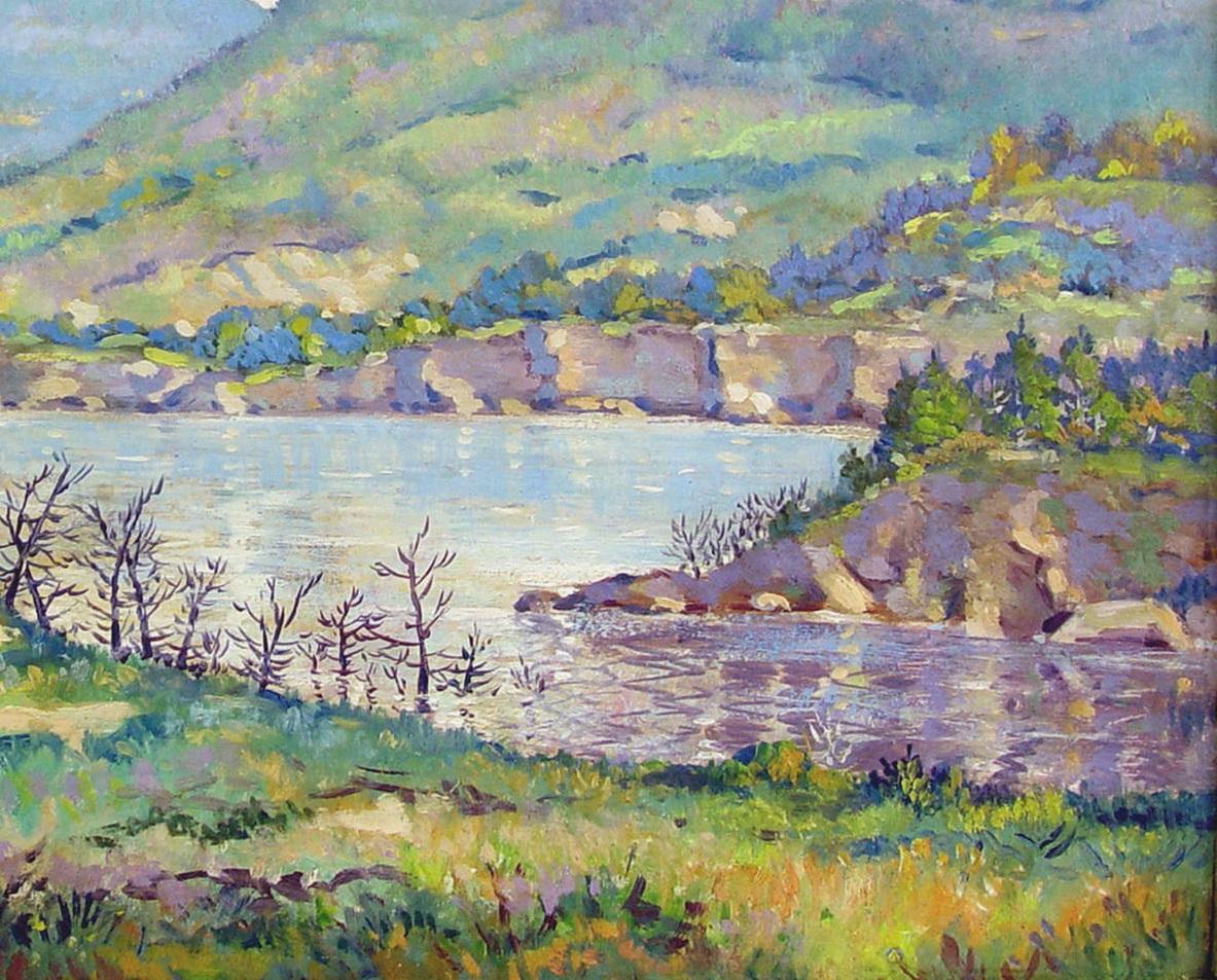 American Vintage 1940's Simon Michael Hills & Lake Impressionist Landscape Painting For Sale
