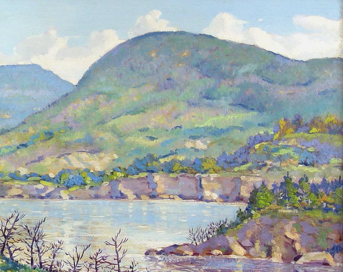 Vintage 1940's Simon Michael Hills & Lake Impressionist Landscape Painting In Good Condition For Sale In Seguin, TX