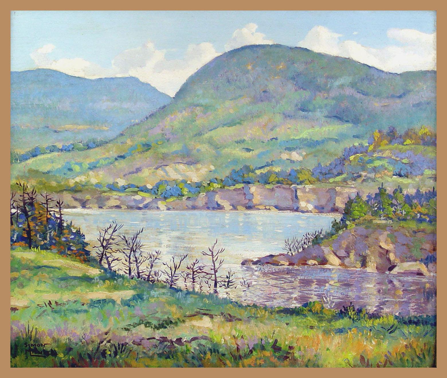20th Century Vintage 1940's Simon Michael Hills & Lake Impressionist Landscape Painting For Sale