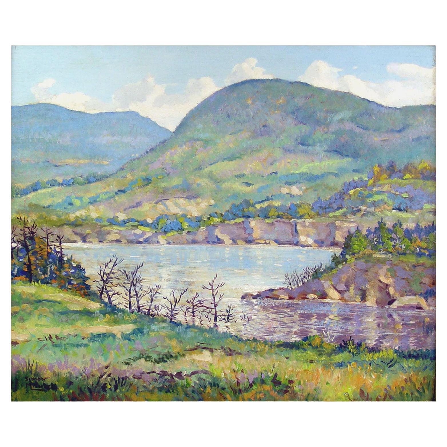 Vintage 1940's Simon Michael Hills & Lake Impressionist Landscape Painting For Sale