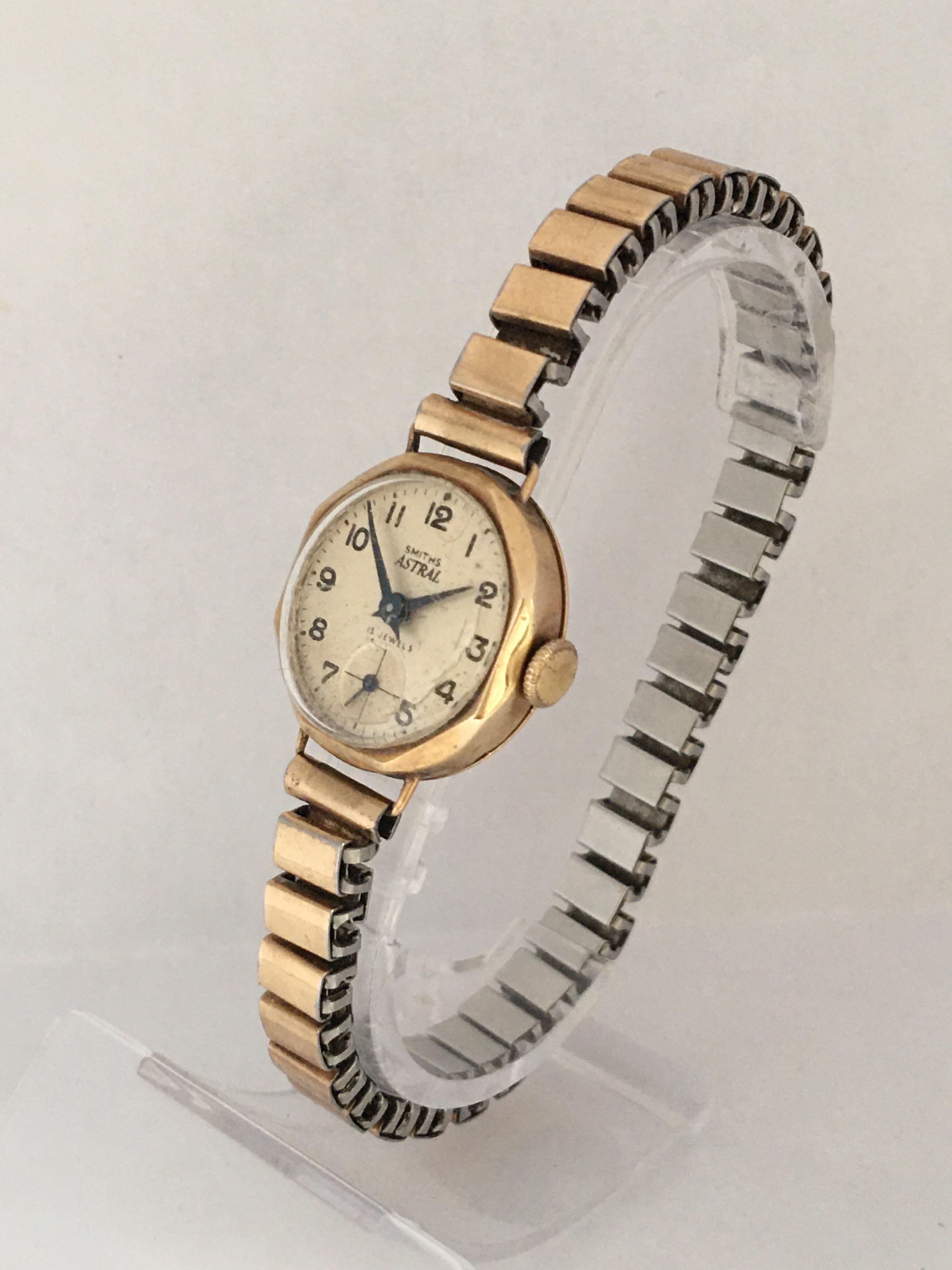 Vintage 1940s Smiths Astral 9 Karat Gold Ladies Mechanical Watch For Sale 6