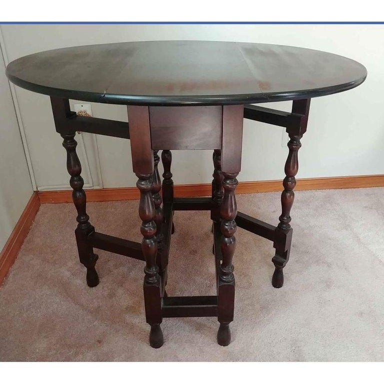 Vintage 1940s Solid Mahogany DropLeaf Gateleg Accent Table For Sale at