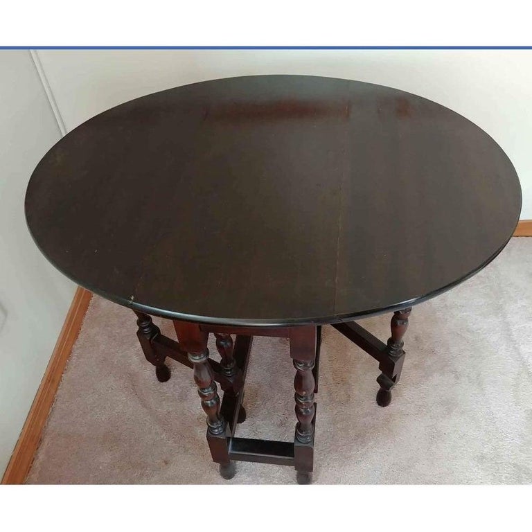 Vintage 1940s Solid Mahogany DropLeaf Gateleg Accent Table For Sale at