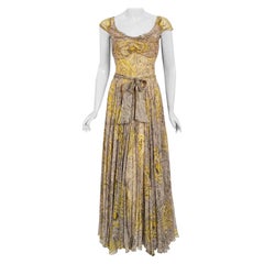 sophie yellow dress Vintage 1940
s Sophie Gimbel Yellow-Roses Floral Silk Cap-Sleeve Full Skirt Gown