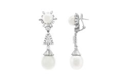 Vintage 1940s South Sea Pearl and Diamond Dangle Earrings