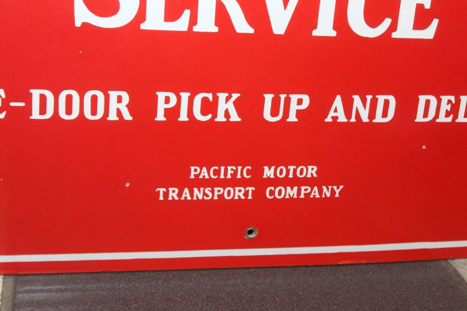 Vintage 1940s Southern Pacific Lines Motor Transport Service Porcelain Sign For Sale 1