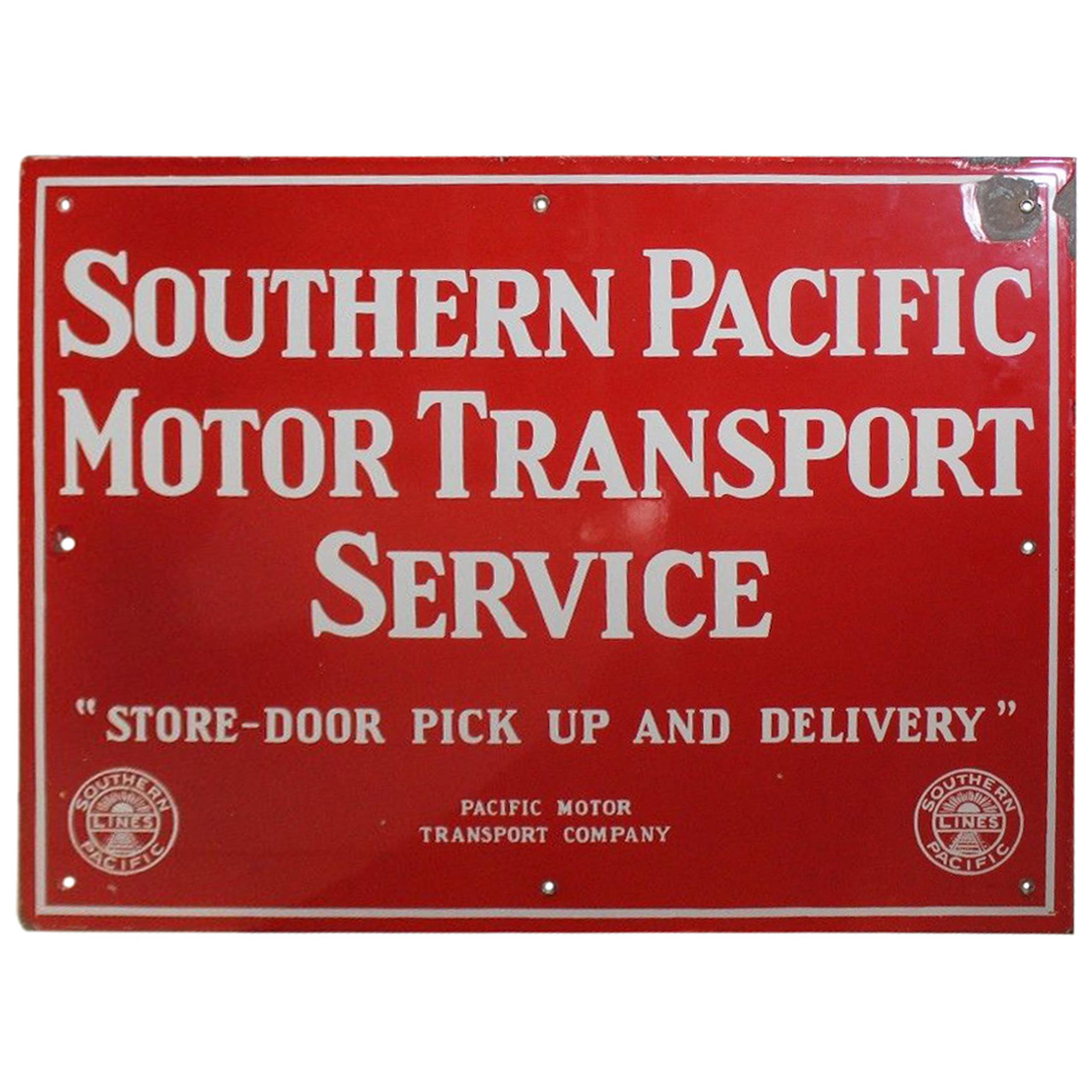 Vintage 1940s Southern Pacific Lines Motor Transport Service Porcelain Sign For Sale