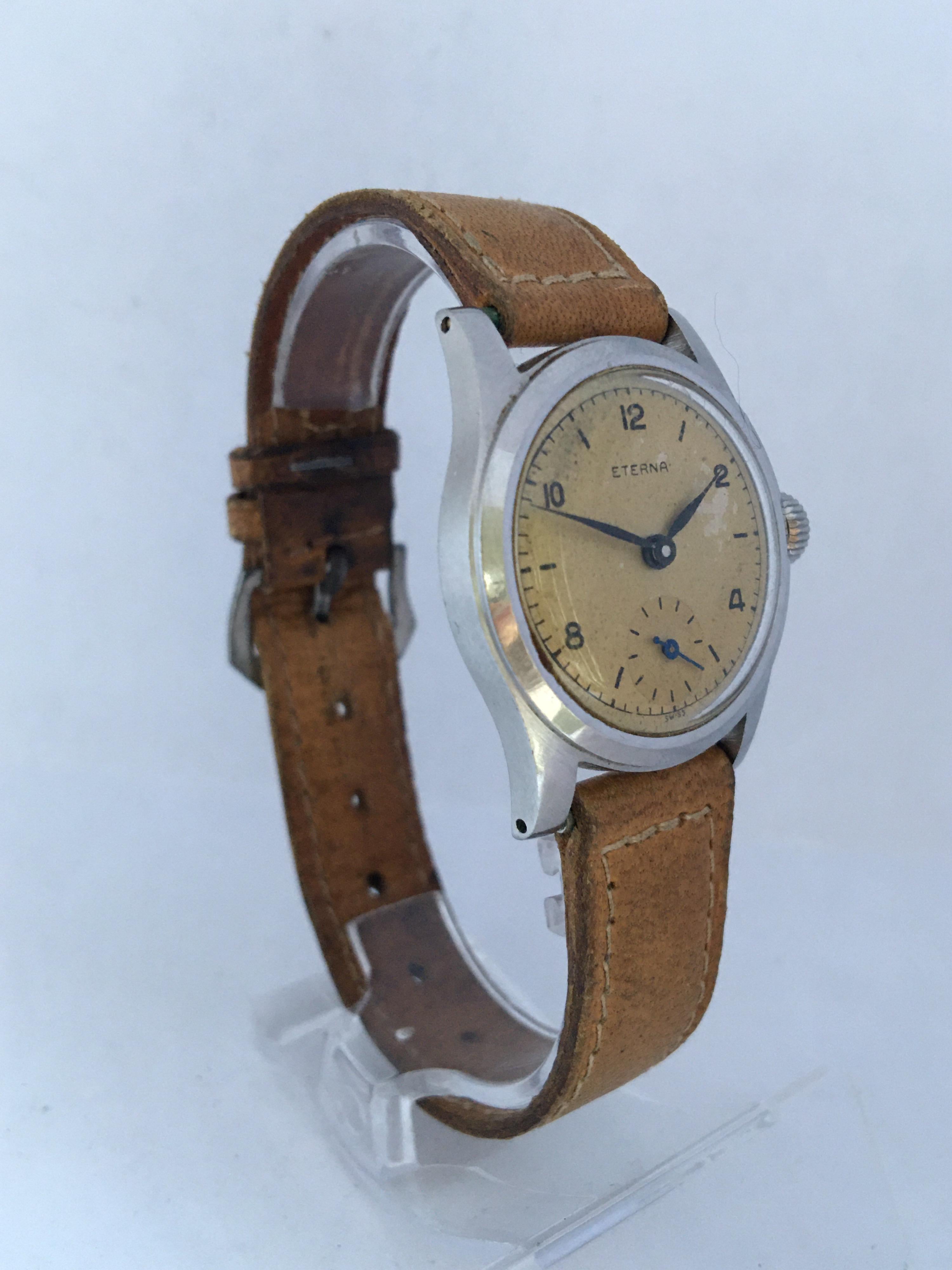 Vintage 1940s Stainless Steel Manual Winding Eterna Watch 4
