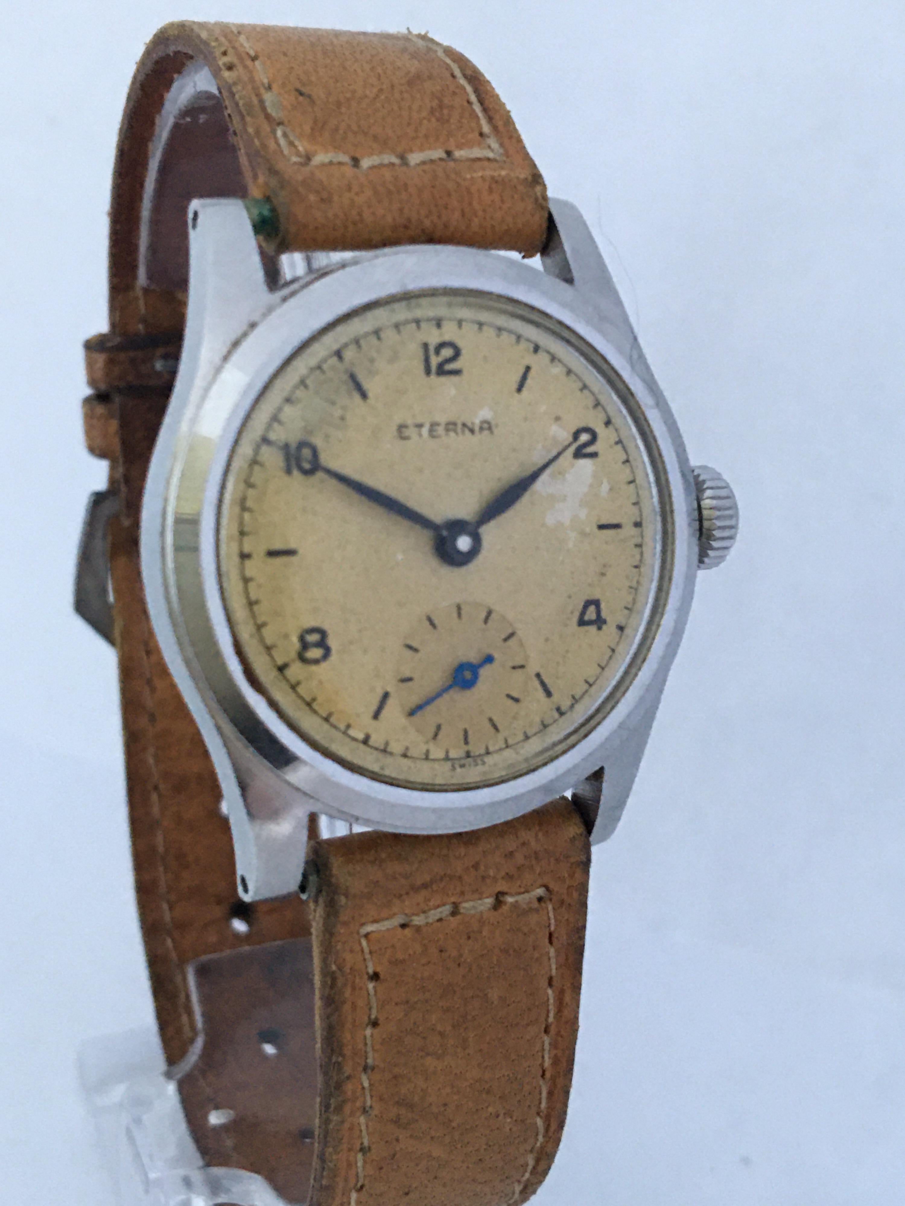 Vintage 1940s Stainless Steel Manual Winding Eterna Watch 5