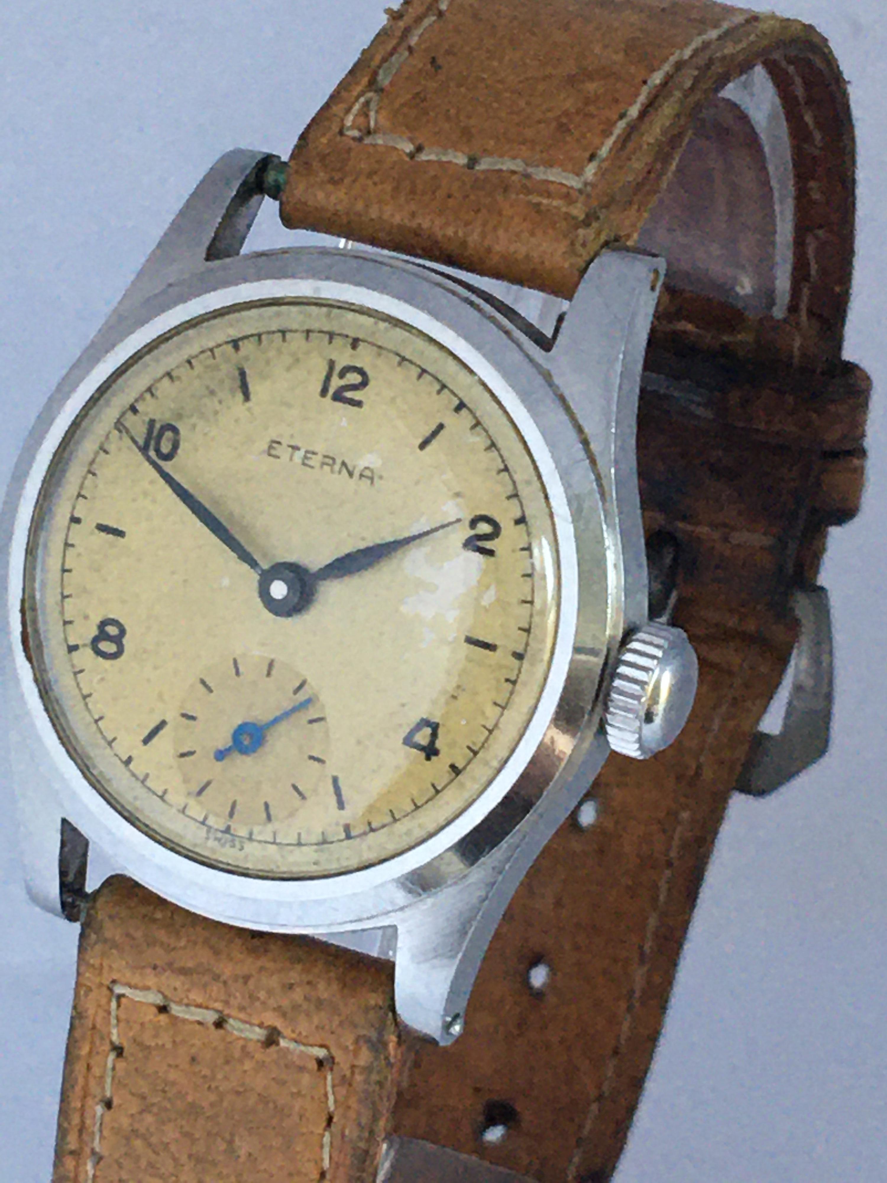 Vintage 1940s Stainless Steel Manual Winding Eterna Watch In Good Condition In Carlisle, GB