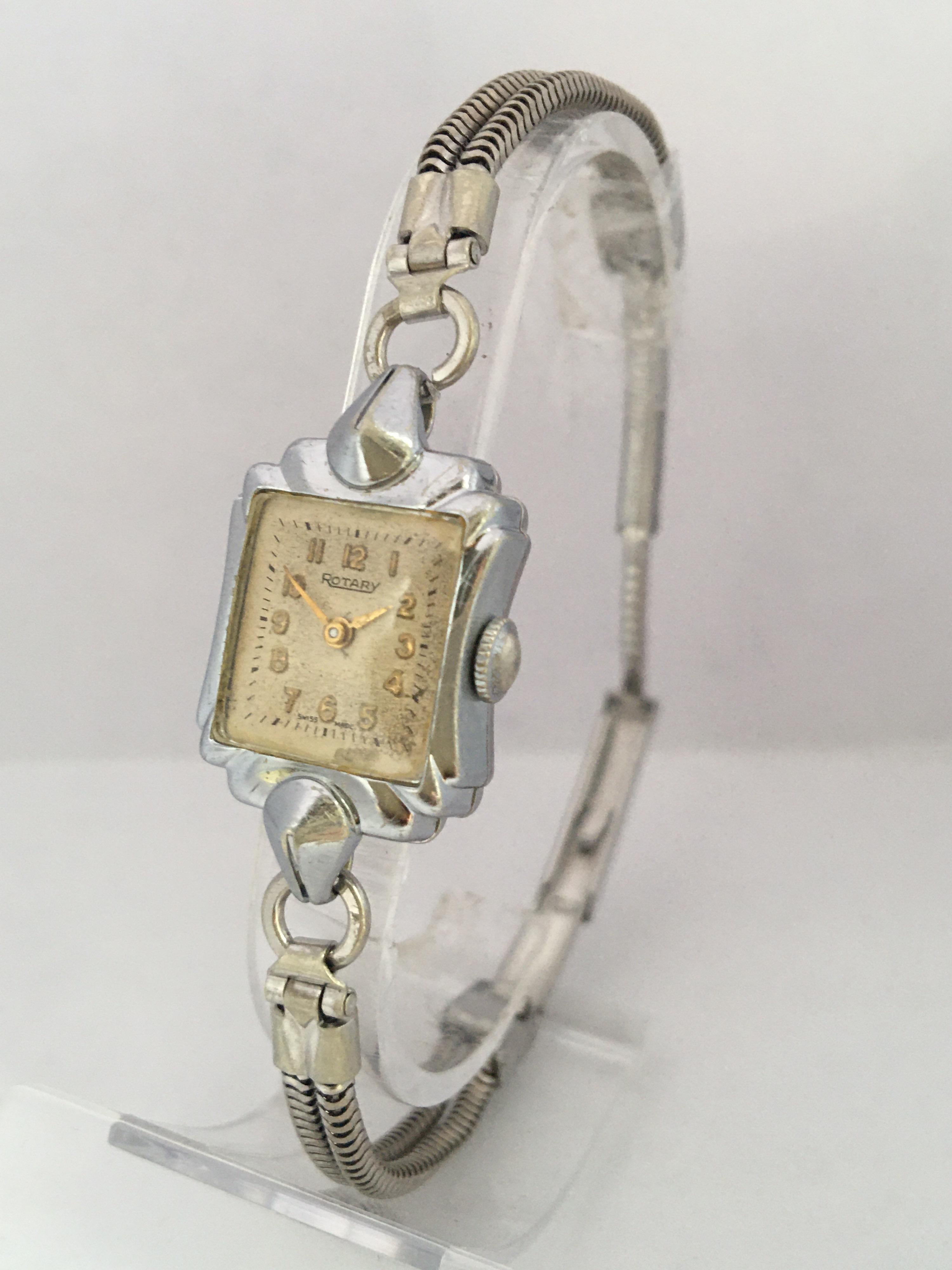 Vintage 1940s Stainless Steel Rotary Ladies Mechanical Watch For Sale 5