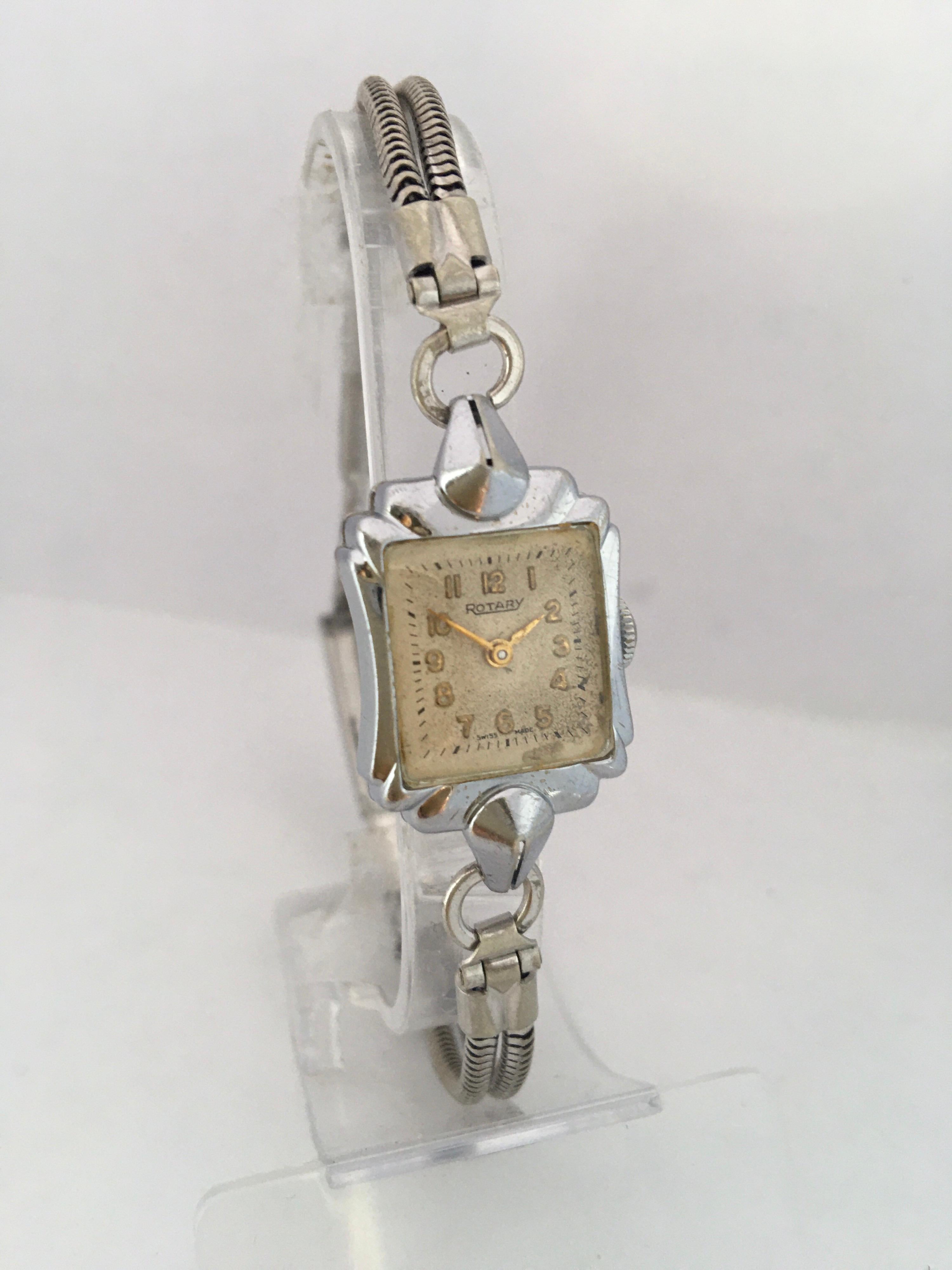 Vintage 1940s Stainless Steel Rotary Ladies Mechanical Watch For Sale 6