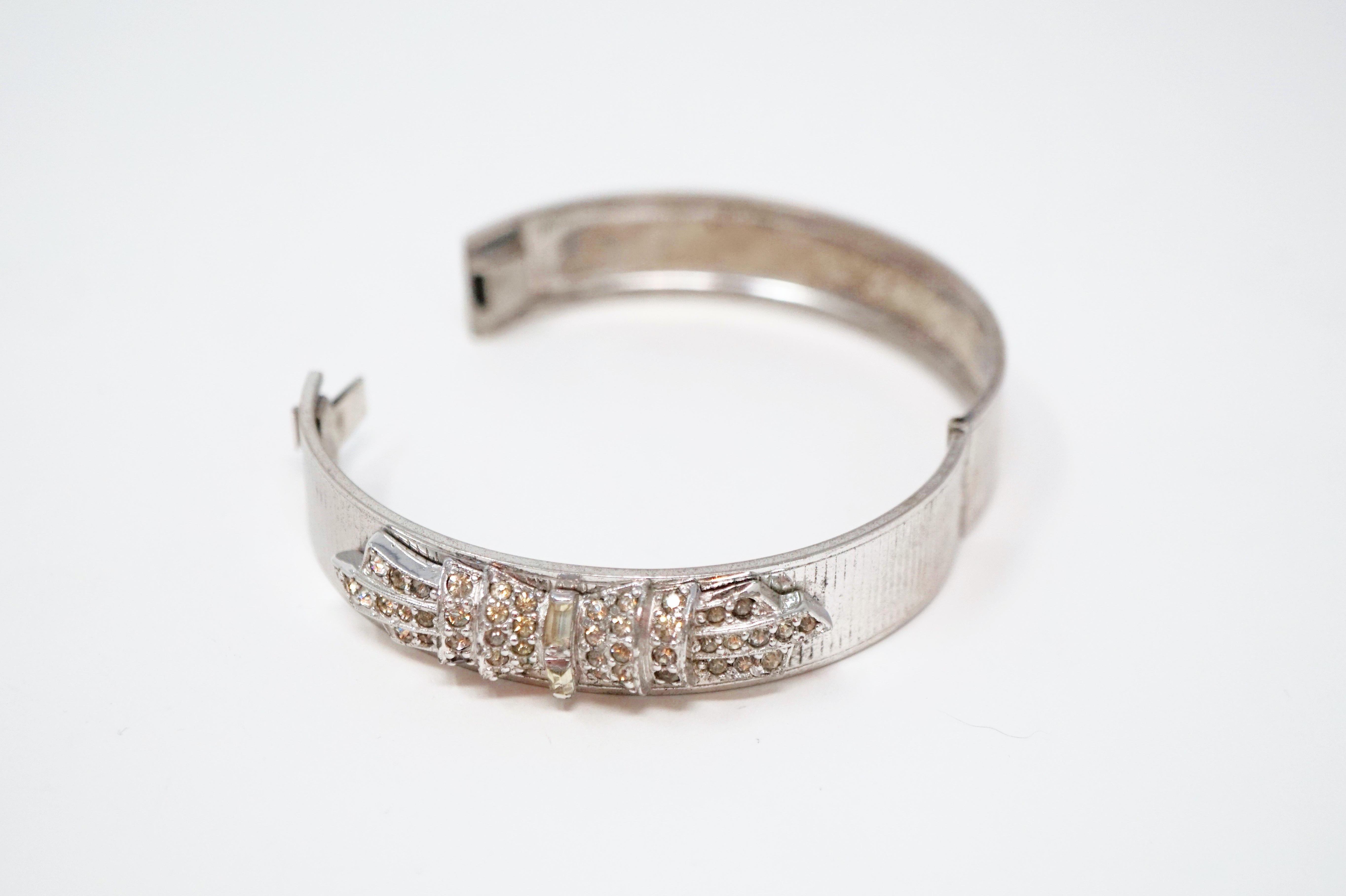 Women's Vintage 1940s Sterling Silver Bangle Bracelet with Rhinestones by Harry Iskin