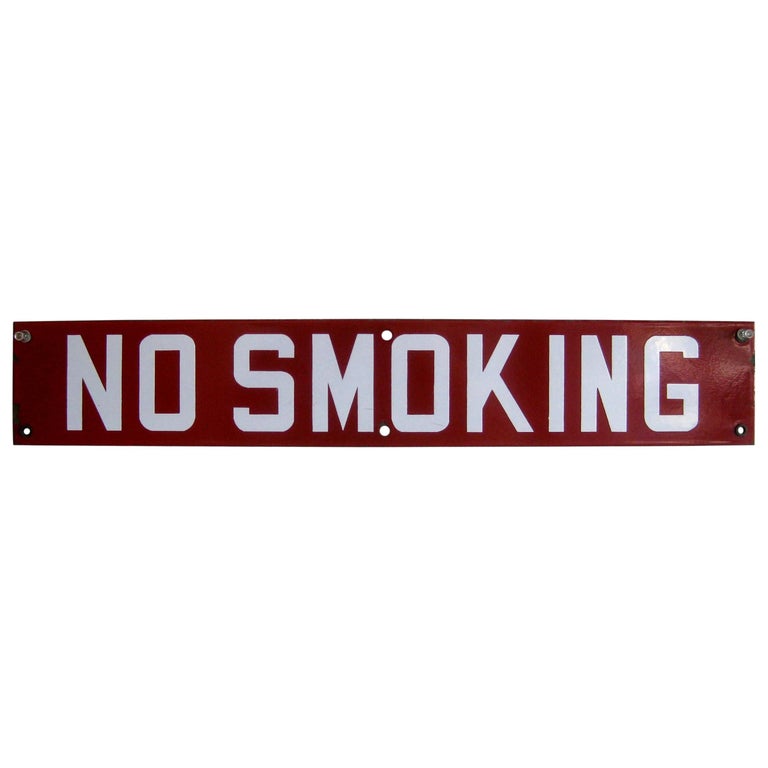 Vintage 1940s Store Gas Station "No Smoking" Porcelain Advertising Display Sign For Sale