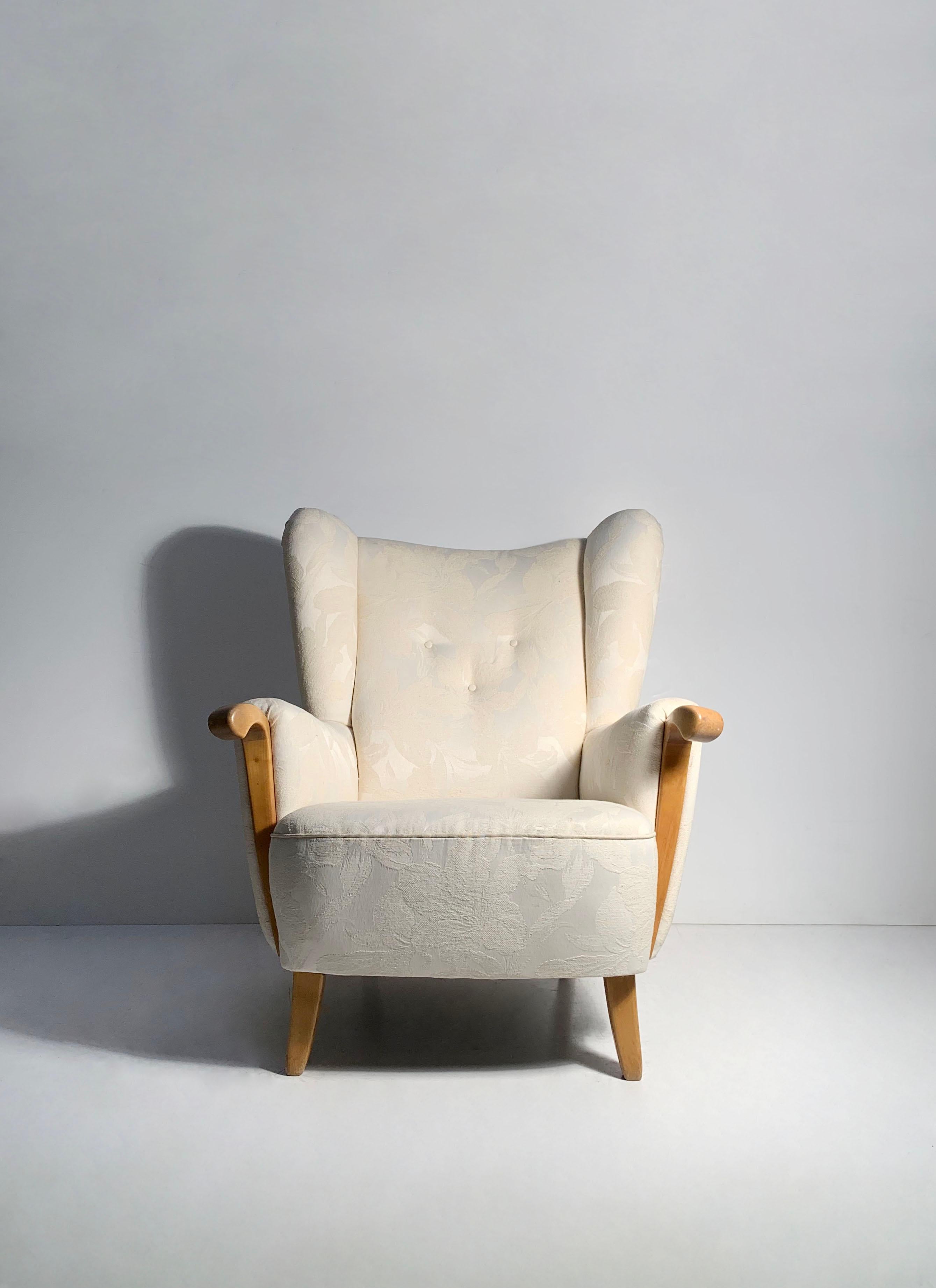 Mid-Century Modern Vintage 1940s Swedish Wingback Lounge Chair For Sale