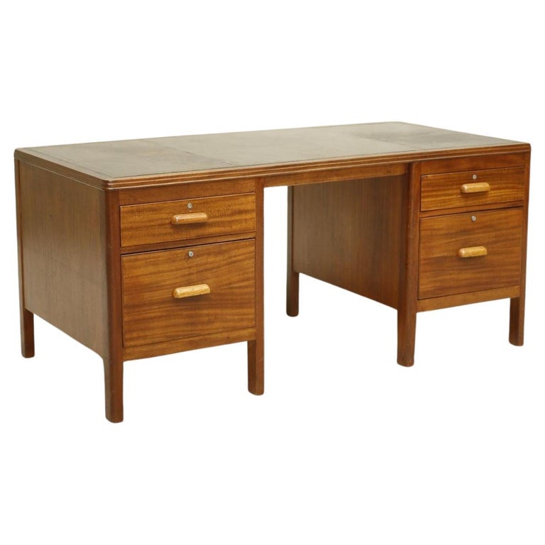 Vintage 1940's Teak leather topped desk For Sale at 1stDibs