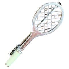Vintage 1940's Tennis Racket Brooch Sterling 925 Silver Celluloid Nylon Thread