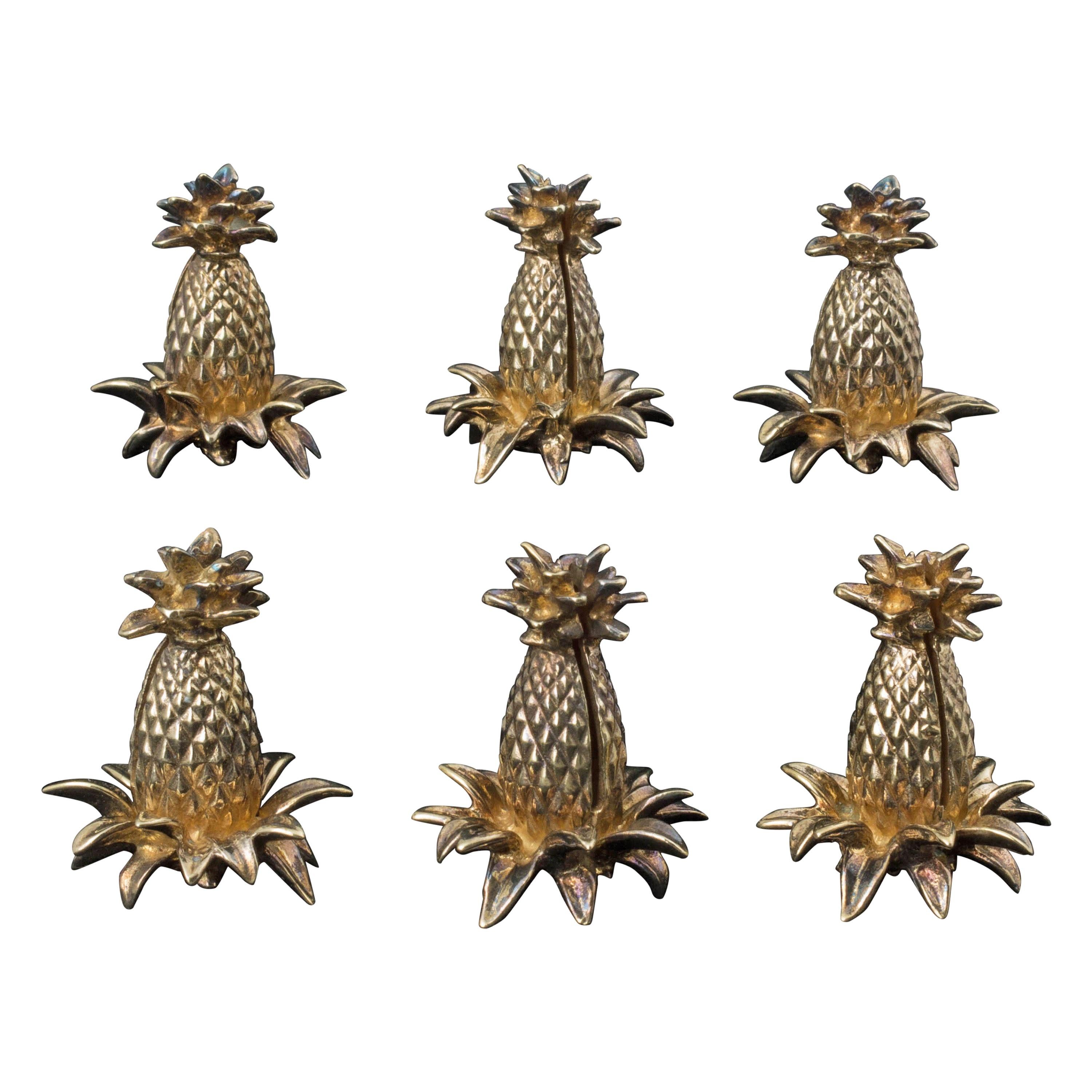 Vintage 1940s Tiffany & Co. Gilt Silver Pineapple Place Card Holders, Set of 6