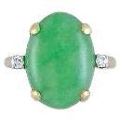 Vintage 1940's Tiffany & Co. Type A Jadeite Jade Diamond Ring GIA