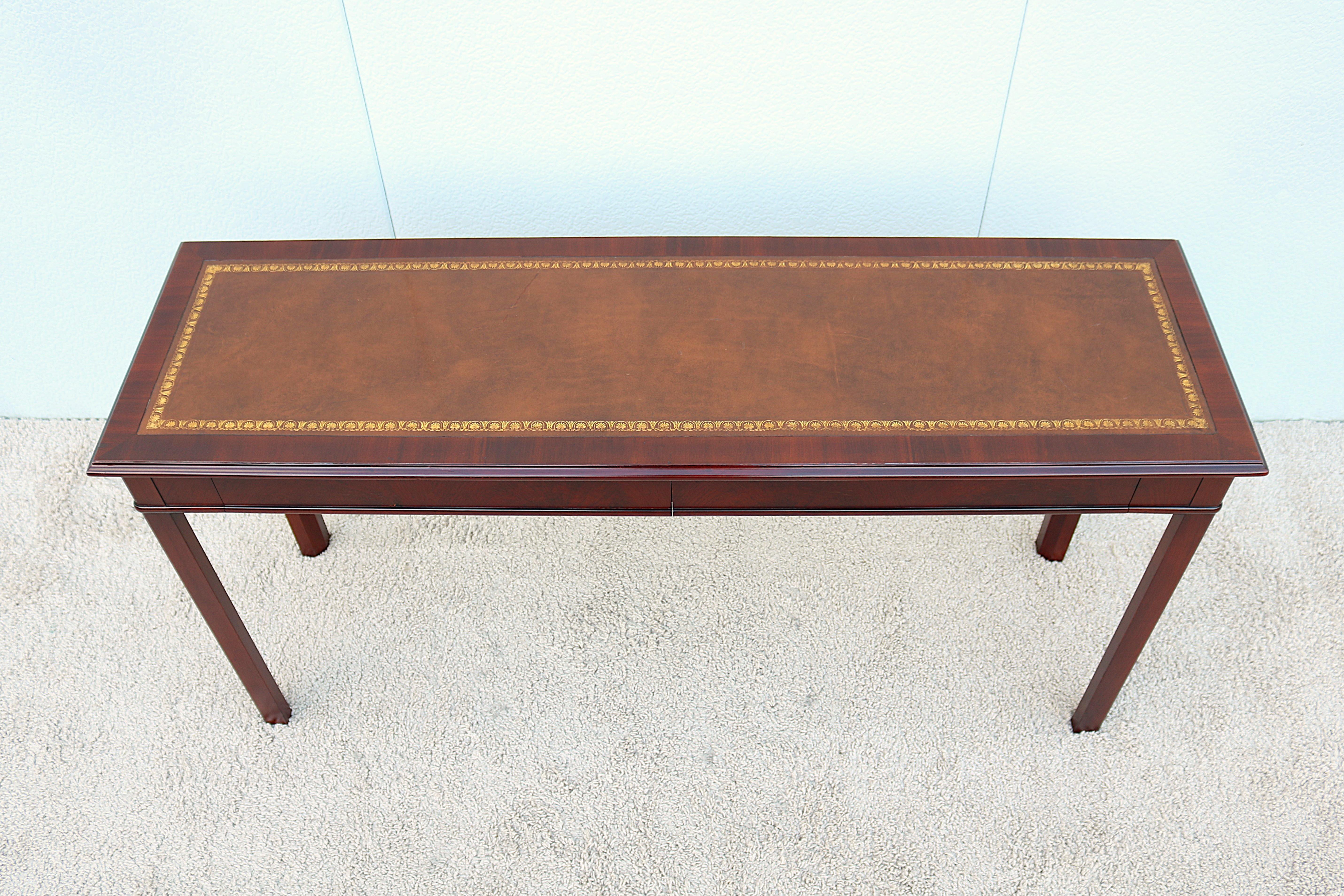 Embossed Vintage 1940s Traditional John Scalia for Schmieg & Kotzian Mahogany Desk Table For Sale